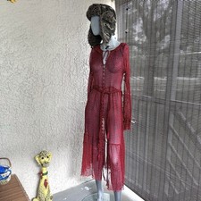 Johnny Was Red Black Cheetah Print Nightgown Sheer Silk Robe Large 15x44