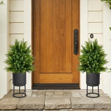 2-Pack Artificial Cedar Topiary Ball Tree 22" Faux Shrub Brush Potted Tree Set