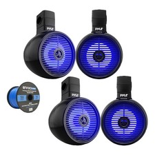 2 Pair of Pyle 8" 300W 2-Way Marine LED Wakeboard Tower Black Speakers w/Wire