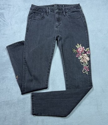 Miss Me Jeans Womens 27x29 Floral Embroidery Skinny Black Ankle Lowrise Boho USA