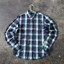 J. Crew Slim Fit Shirt Mens S Green Blue Plaid Preppy Retro Y2K Button Up