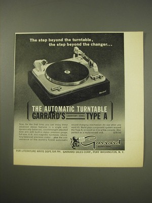 1961 Garrard Laboratory Series type A Turntable Ad - The step beyond