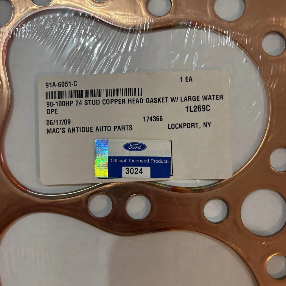 Junta de cabeza de cobre Ford Flathead V8 NOS 505 90 95 100 HP 24 pernos 1938-42 OEM Foto 3 de 4
