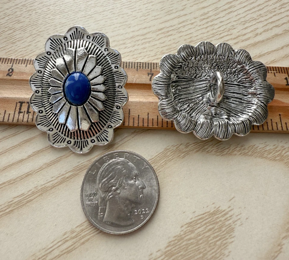 2PC Antiqued Silver Dark Blue Metal Buttons Sewing Button with Shank 30x43mm - Image 2 of 4