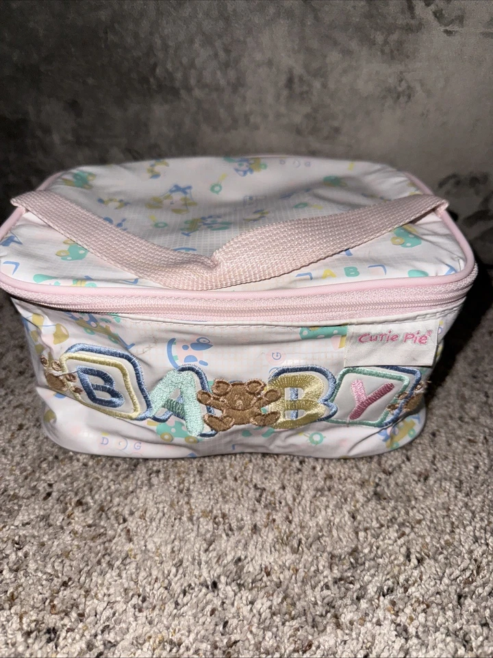 Vintage Cutie Pie Baby Bottle Diaper Bag Square Nylon 80’s Pink Bear’s - Image 2 of 4