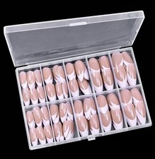 240pcs Almond French Tip Press On Nails, Nude Pink Base with Classic White Edges