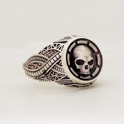 Rising Half Jaw Gothic Skull Biker 925 Silver Ring Band Men Gift Birthday