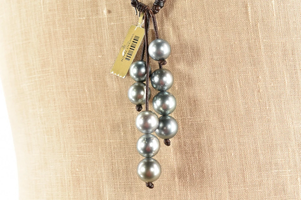 Collar Vincent Peach Nuevo con Etiquetas Cuero Marrón Perlas de Tahití S Gancho Lariat  Foto 2 de 4