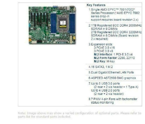 CPU AMD EPYC 7371 16 cœurs + carte mère Supermicro H11SSL-i + 8 x 8 Go 2133p RAM - Photo 5/8