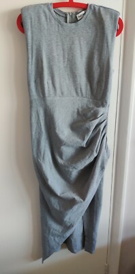 self-portrait Grey Cotton Jersey Midi Gathered Front Sleeveless Dress Size 10