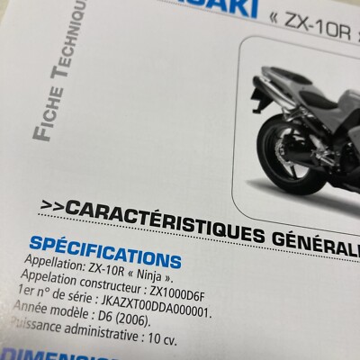 Kawasaki ZX-10R Ninja 1000 D6 2006 ZX10R Fiche technique moto ETAI