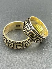 Plain Ring Real 14k Gold Plated Solid 925 Silver Pinky Wedding Band Greek Key