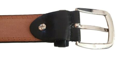 Men's Leather Casual Dress Plain Black Belt Silver Buckle Size M / L / XL / XXL - Picture 4 of 4