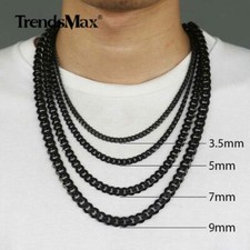 3.5/5/7/9/11mm Black Stainless Steel Curb Cuban Chain Necklace Choker Men Women