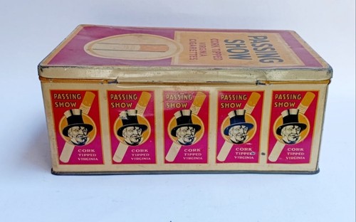 Vintage Passing Show Cork Tipped Virginia Cigarette Ad Litho Tin Box Collectible - Picture 12 of 12