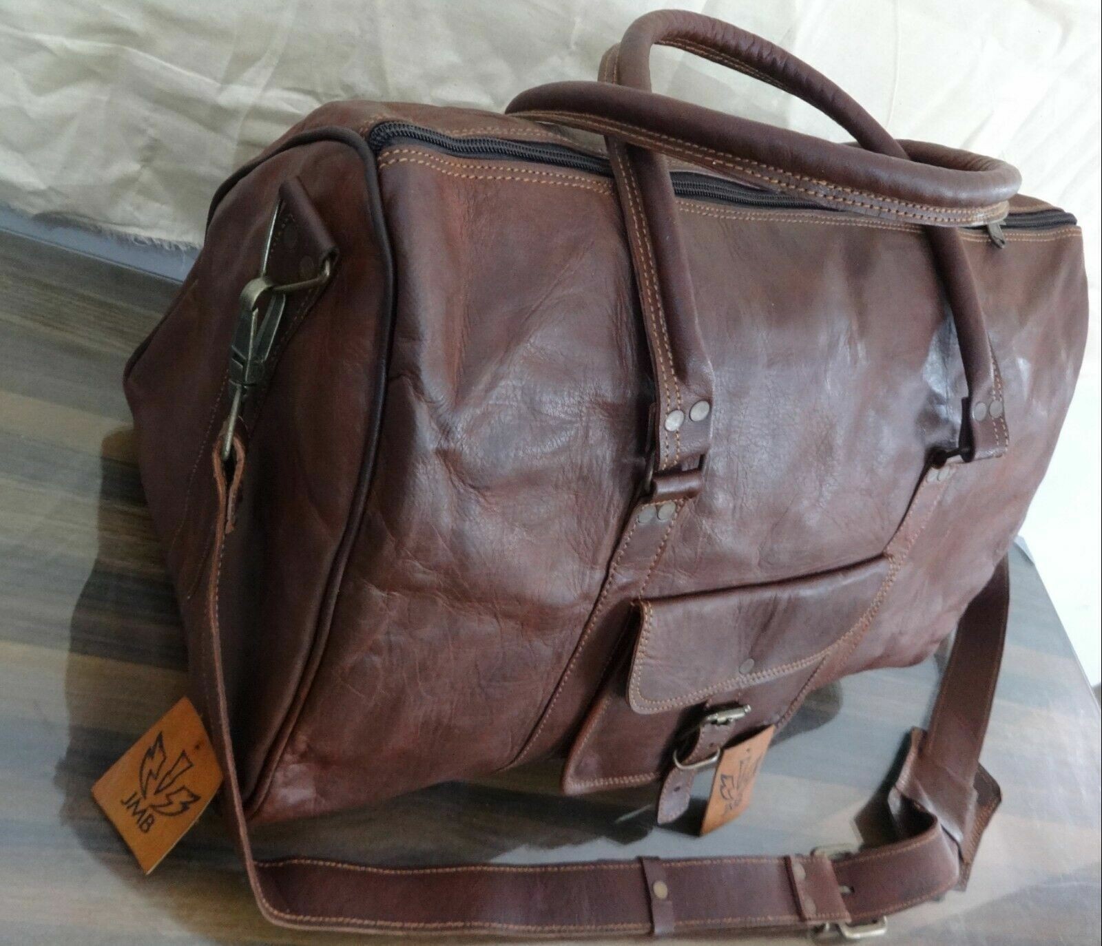 Handmade Genuine Leather Large Triangle Duffel Bag for Travel and Weekends  