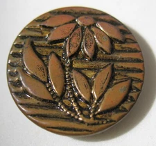 Metal Backed Shank Button with Front Floral Design 15/16" Diameter