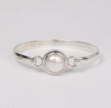 Good Looking Pearl Gemstone 925 Silver Handmade Women Cuff Bracelet Jewelry #019