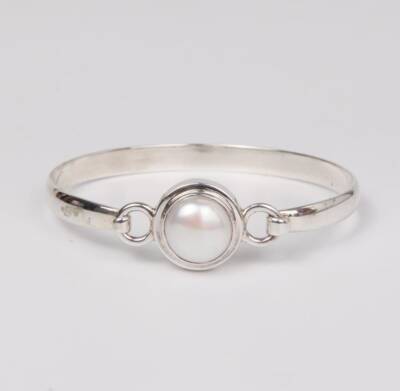 Good Looking Pearl Gemstone 925 Silver Handmade Women Cuff Bracelet Jewelry #019