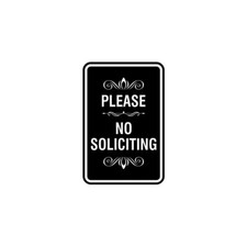Portrait Round please no soliciting Sign with Adhesive Tape Black - Small 4x6"