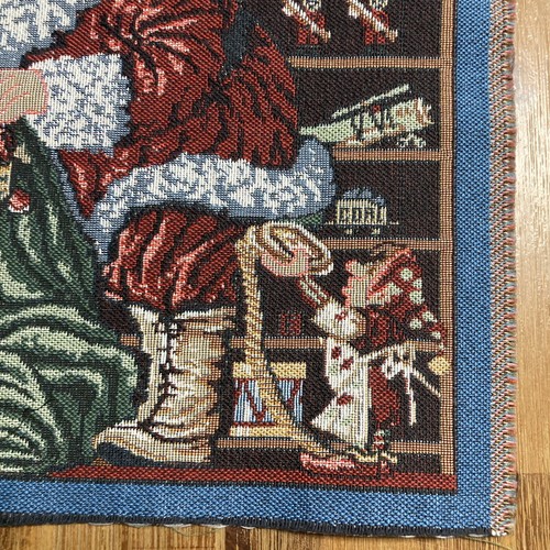 Vintage Wandteppich Stoff Weihnachten Weihnachtsmann Elfen Rentiere Geschenke Polsterung 18X14 - Bild 6 von 11