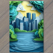 Art Print  Pittsburgh Skyline Greenery Framed River View Vibrant Paper Look