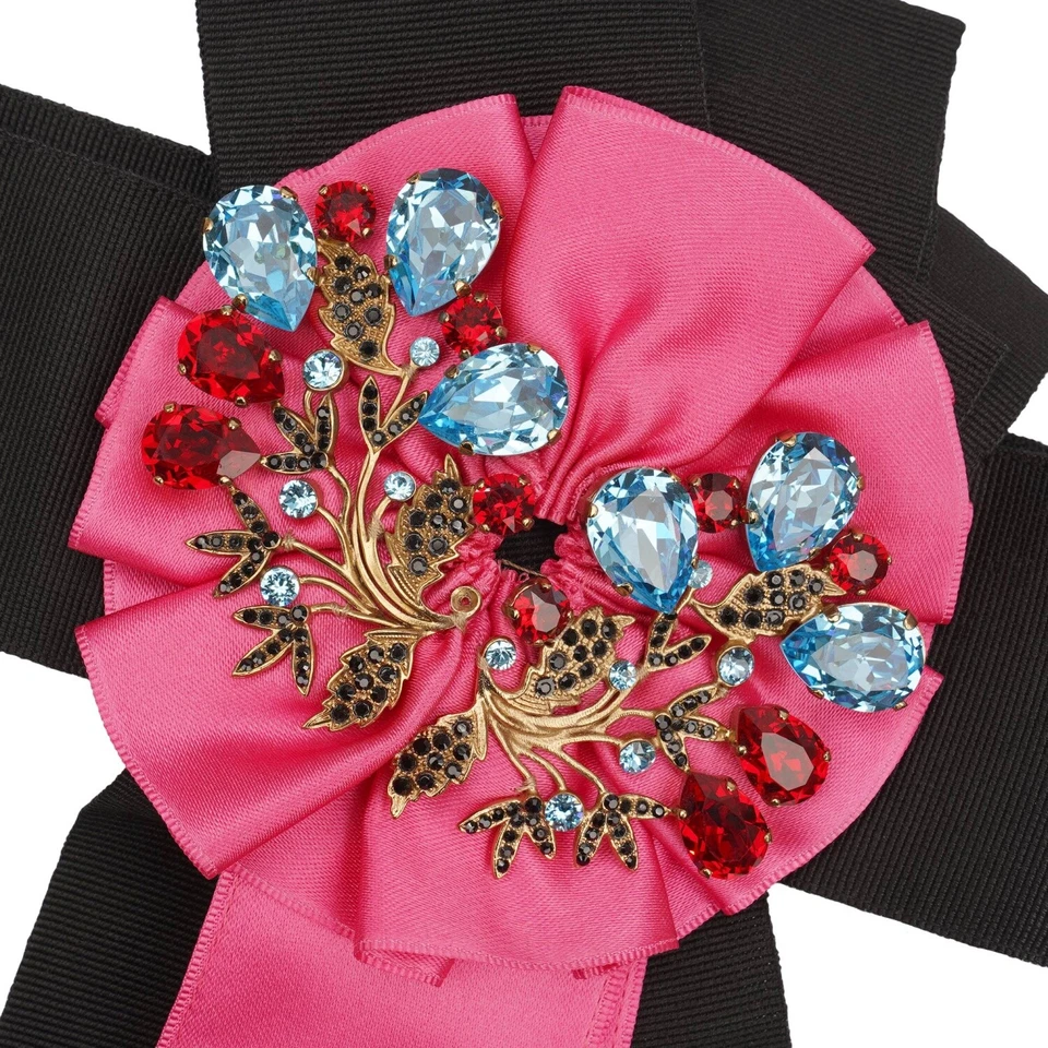 DOLCE & GABBANA SARTORIA Kristall Blume Brosche Kleid Gürtel Schwarz Pink 13554 - Bild 3 von 4