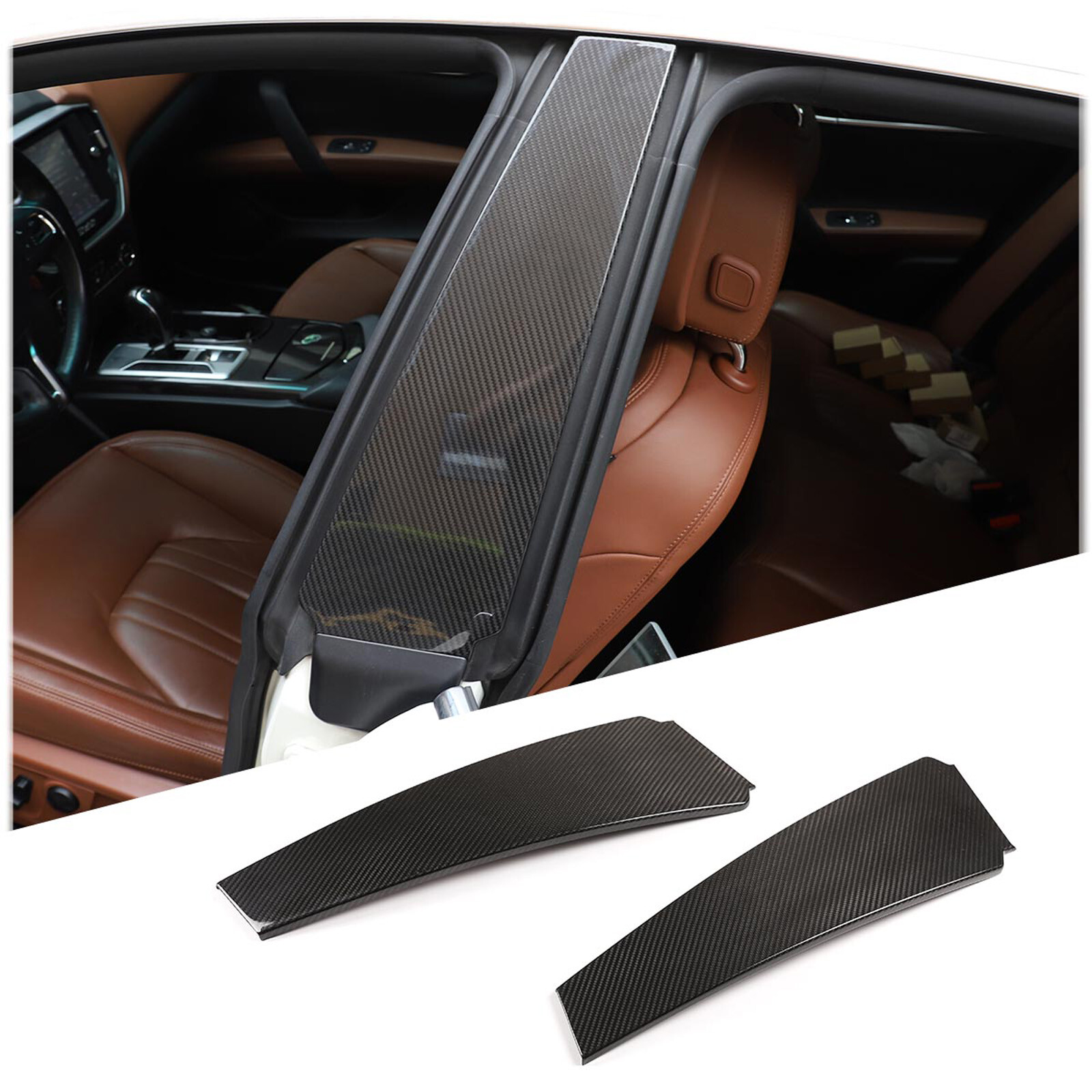 For Maserati Ghibli 14-21 Body B-pillar Protection Trim Panel Real Carbon Fiber