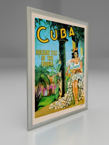 Póster de viaje vintage de Giclee de lona enmarcada en Cuba Holiday Isle - Imagen 5 de 6