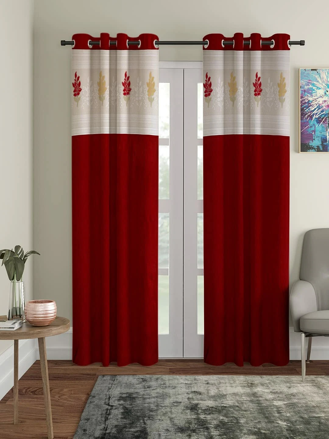 Nuevo 2 Piezas Ojal Poliéster Cortina Puerta Juego - 2.1m Maroon