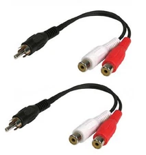 Lot 2x 6 inch RCA Male to 2 RCA Female Audio Speaker Adapter Y Splitter Cable 6"