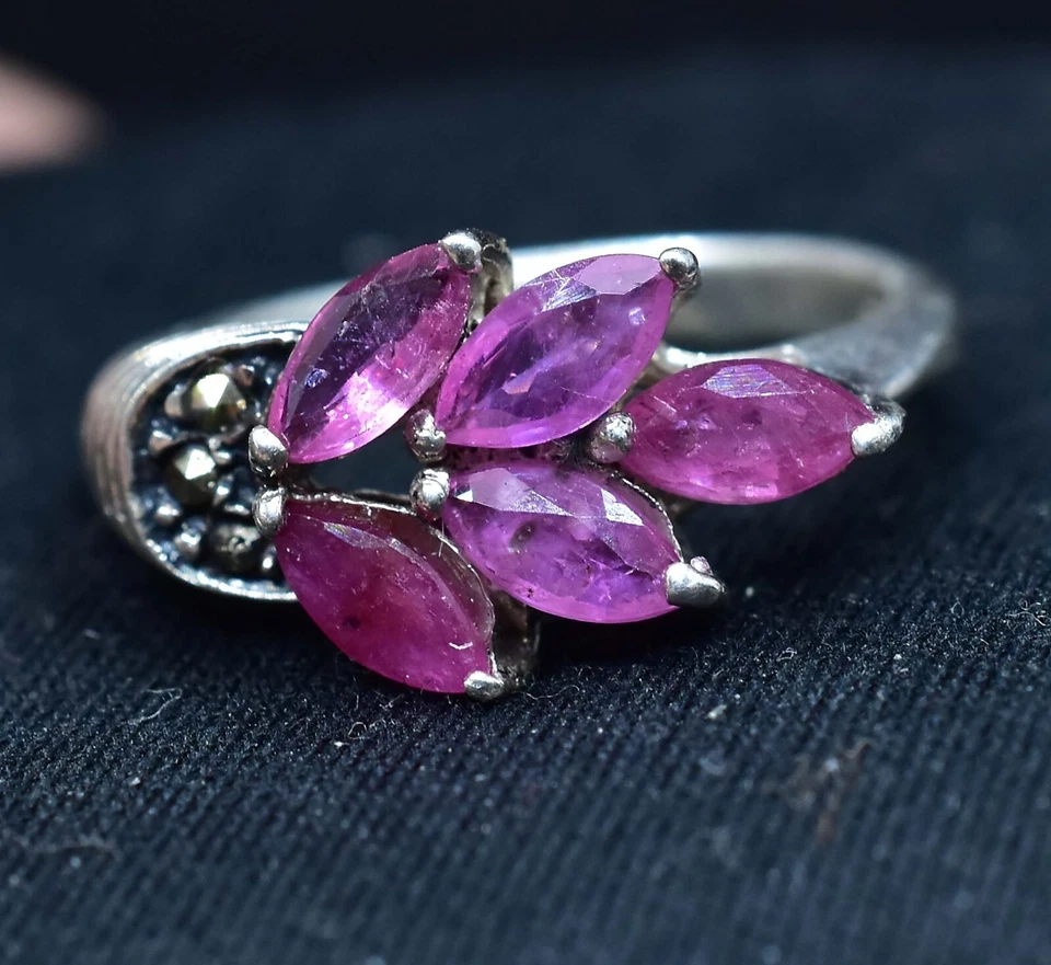 Unheated Marquise Ruby 5x3 mm 925 Sterling Silver Ring Size 5 Certified Ring - Image 4 of 4