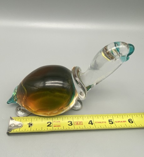 VTG Murano? Style Turtle Paperweight, Clear Glass W/ Blue Orange Green Interior - Picture 8 of 9