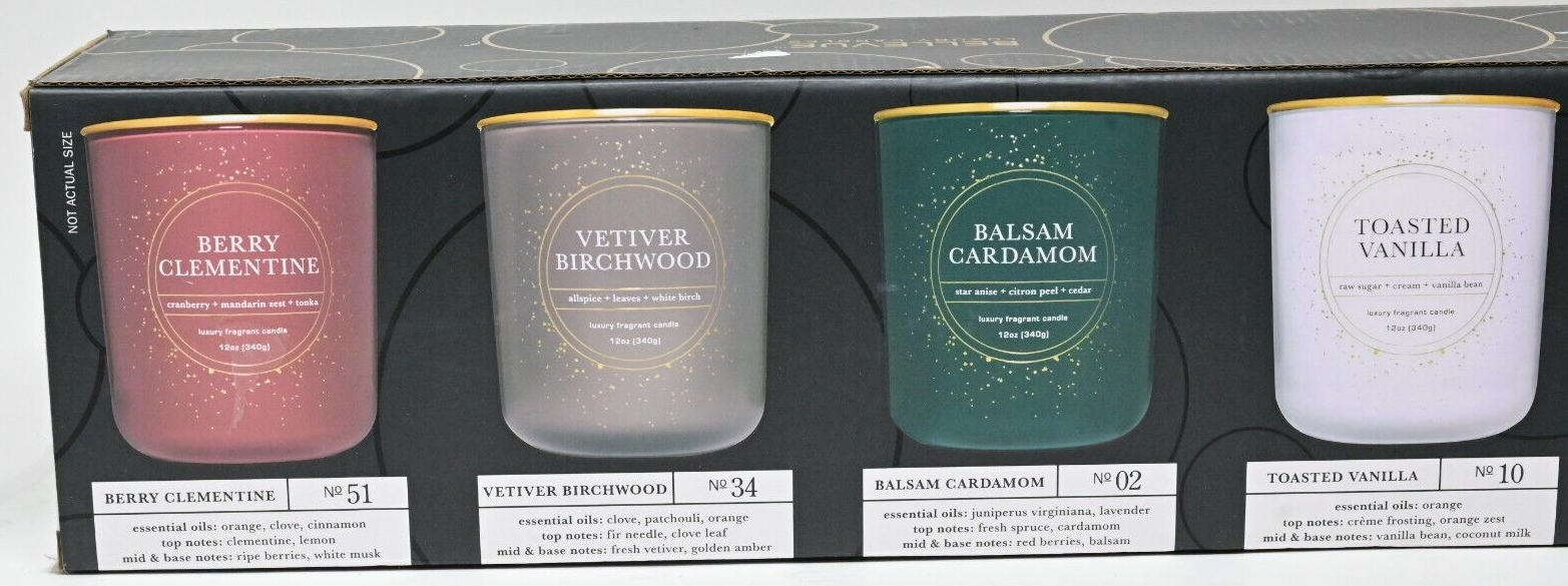 Bellevue Luxury Candle Set Of 4 Berry, Birchwood, Balsam And Toasted