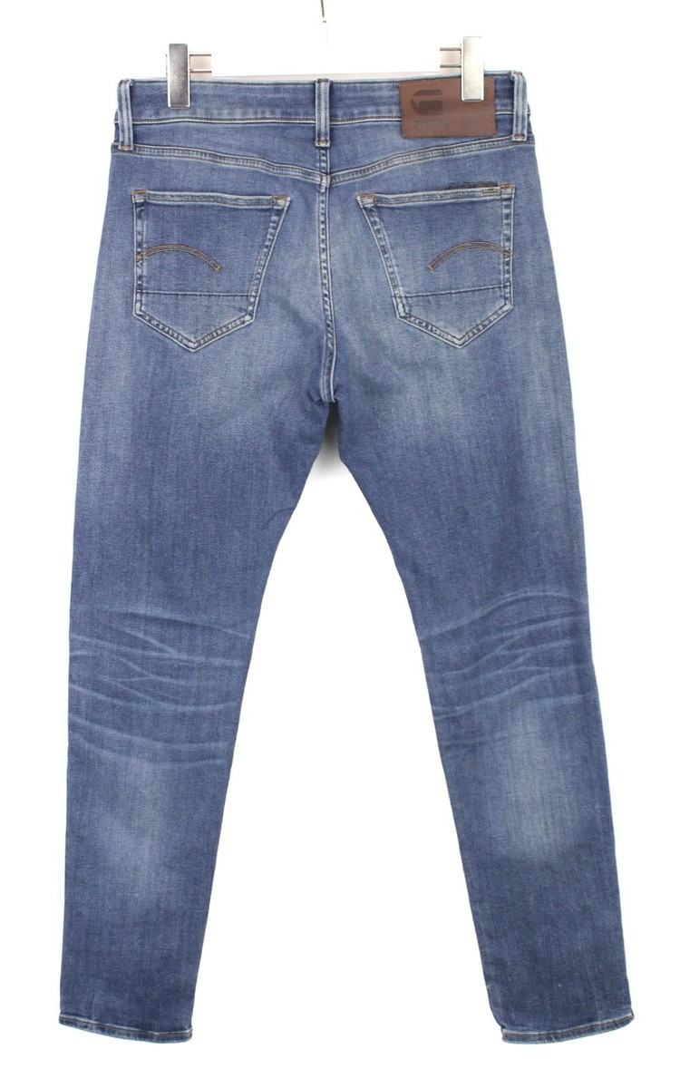 Jean G-Star 3301 Tapered Homme W30/L36 - Droit Conique Bleu Délavé, Effet Whiskers, Occasion