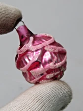 Vintage Glass Outdent ROSE Embossed Mini Feather Tree Christmas Ornament Red