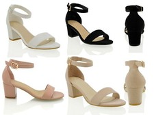 Womens Low Mid Heel Block Peep Toe Ladies Ankle Strap Party Strappy Sandals UK 3