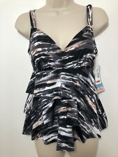 Swim Solutions Wireless One Piece Swimsuit 8 Tummy Control Hip Minimizer Tiered