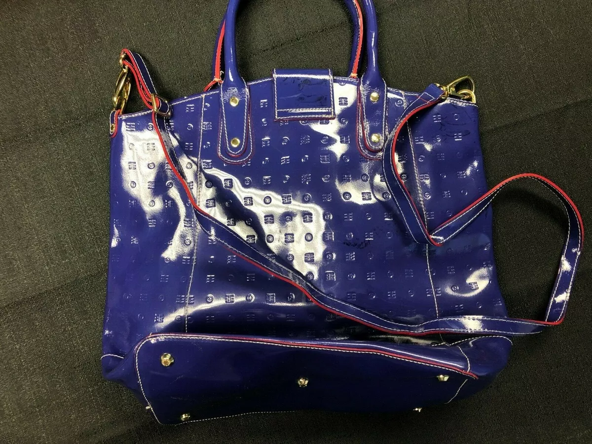 Navy patent cheap leather purse