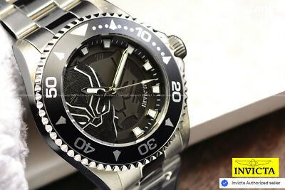 時計 Invicta Marvel Black Panther Invicta Marvel Black Panther Quartz Black Dial Men's Silver Watch