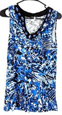 Cable  Gauge Sleeveless Blue/Black Animal Print Tunic wit Embellished Neckl