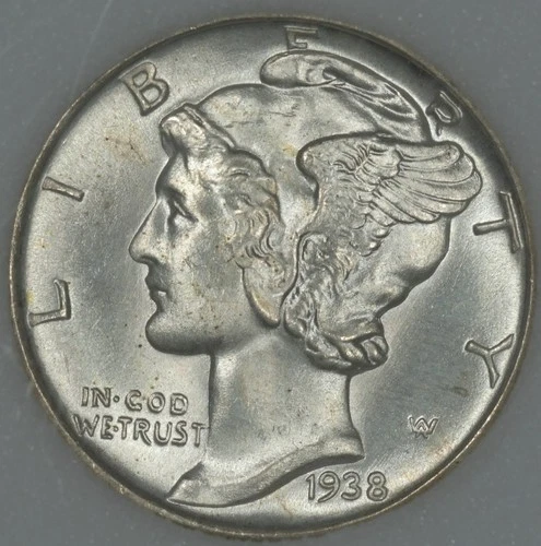 1938-D MERCURY DIME LUSTROUS GEM UNCIRCULATED FULL BANDS FB