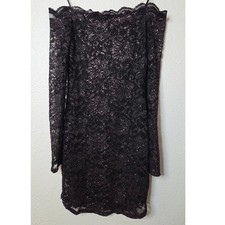 Black Off Shoulder Mini Dress Shimmer Long Sleeve Dark Whimsigoth Fairy S