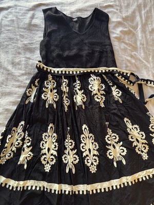 BloomChic 2X Black Ivory Floral Midi Dress Smocked Pockets Tie Belt NWOT
