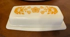 Vintage Pyrex Butterfly Gold Butter Dish Milk Glass Covered Dish USA 1970s