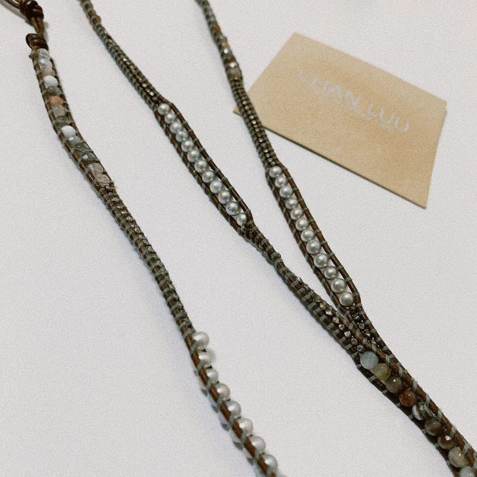 Pulsera de cuero con cuentas plateadas CHAN LUU para hombre 92 cm hecha a mano étnica Foto 2 de 3