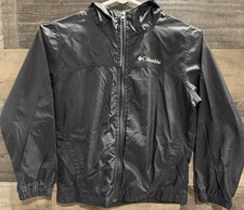 Columbia Boys Hooded Windbreaker Jacket Black Full Zip Lightweight Size S