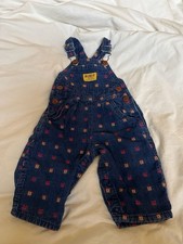 Vintage OshKosh B'gosh Animal Face Embroidered Denim Vestbak Overalls Size 6/9M