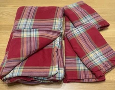 Pottery Barn Cotton Red Plaid King Duvet Cover 4 Euro Shams Red Green Nice!