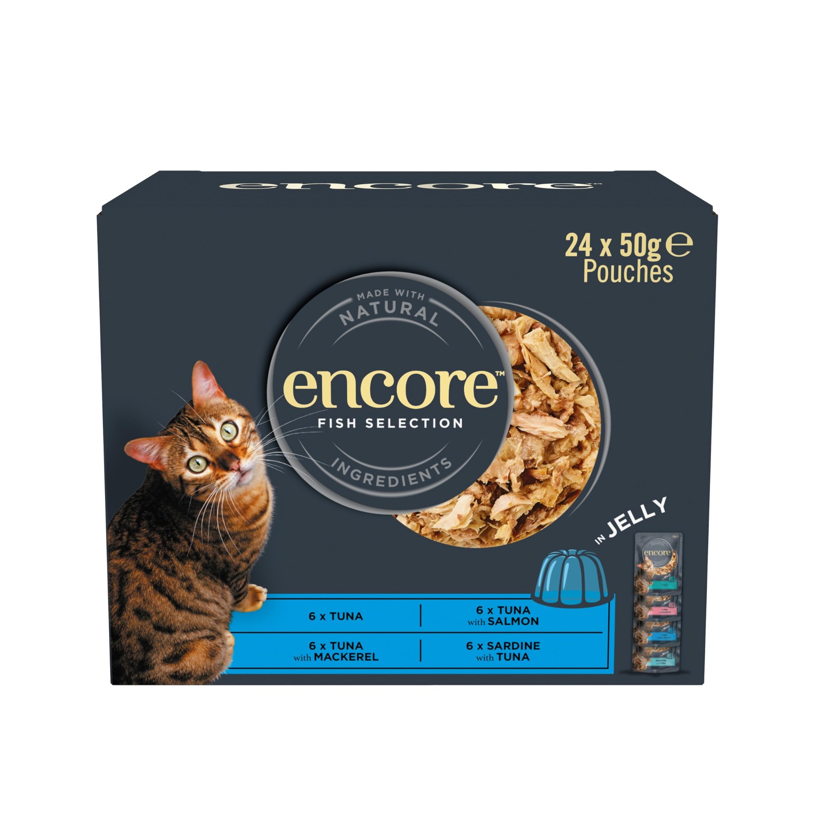 Encore Natural Wet Cat Food, Multipack Fish Selection in Jelly 24 x 50g Pouches - Image 2